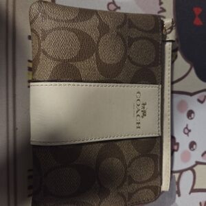Coach Tan and Cream Signature Wristlet